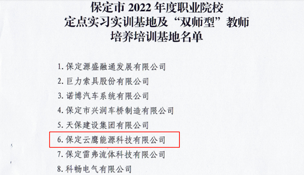 6165cc金沙总站云鹰入选保定职业院校定点基地